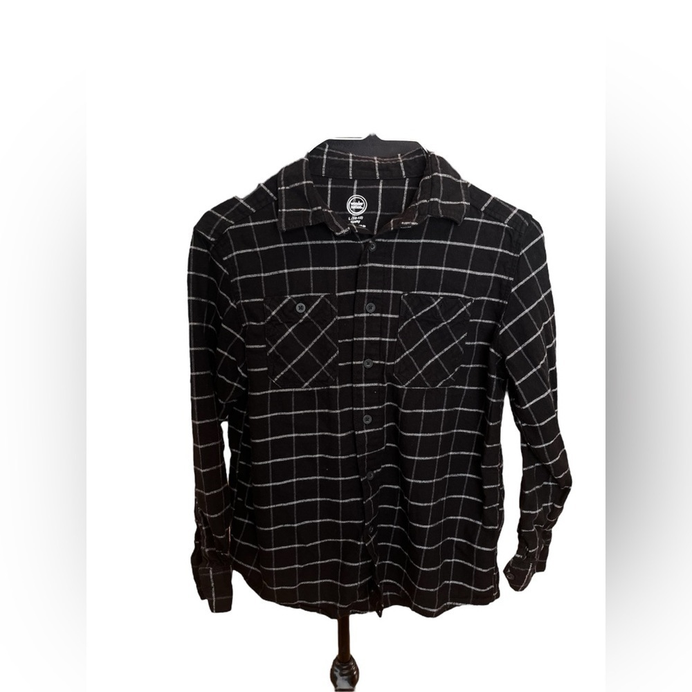 5 FOR $20 Wonder Nation Boys Plaid Flannel Black White ButtonDown sz 10/12 Husky